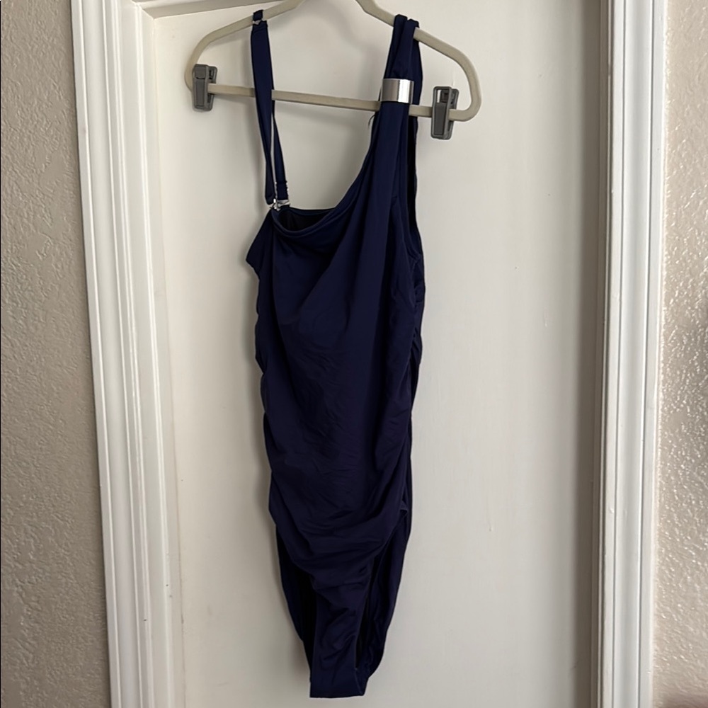 Navy One Piece Asymmetrical  Swimsuit